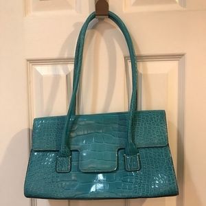 Tommy Hilfiger Vintage teal blue Croc-embossed leather  like new